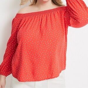 Maurices Red Polka Dot Off Shoulder Top Medium